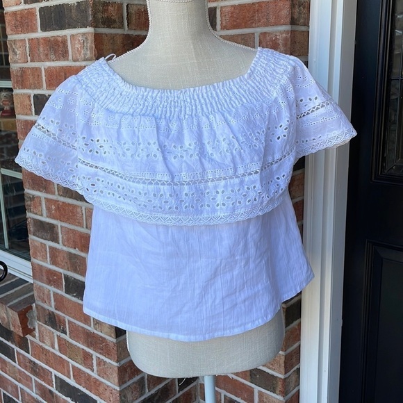 Sofia White Eyelet Ruffles Smocked Cottage Core‎ Top - Picture 1 of 7